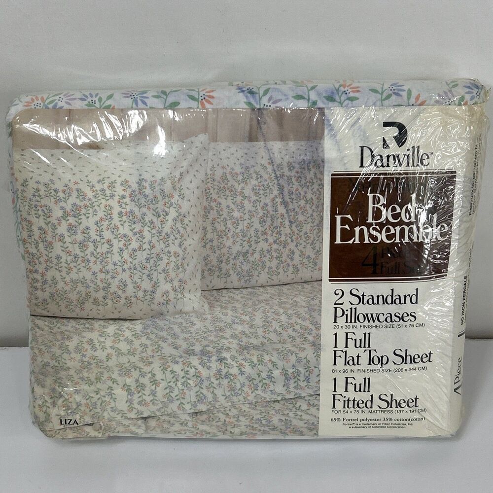 Danville Liza 4-Pc Full Sheet Set 2 Pillowcases Fitted Flat Floral Flower NOS